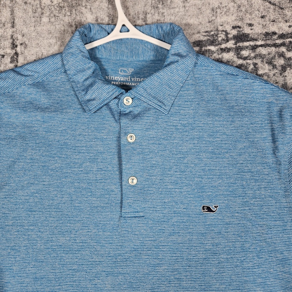 Vineyard Vines Performance Polo Shirt Mens M Blue Striped Golf Short Sleeve